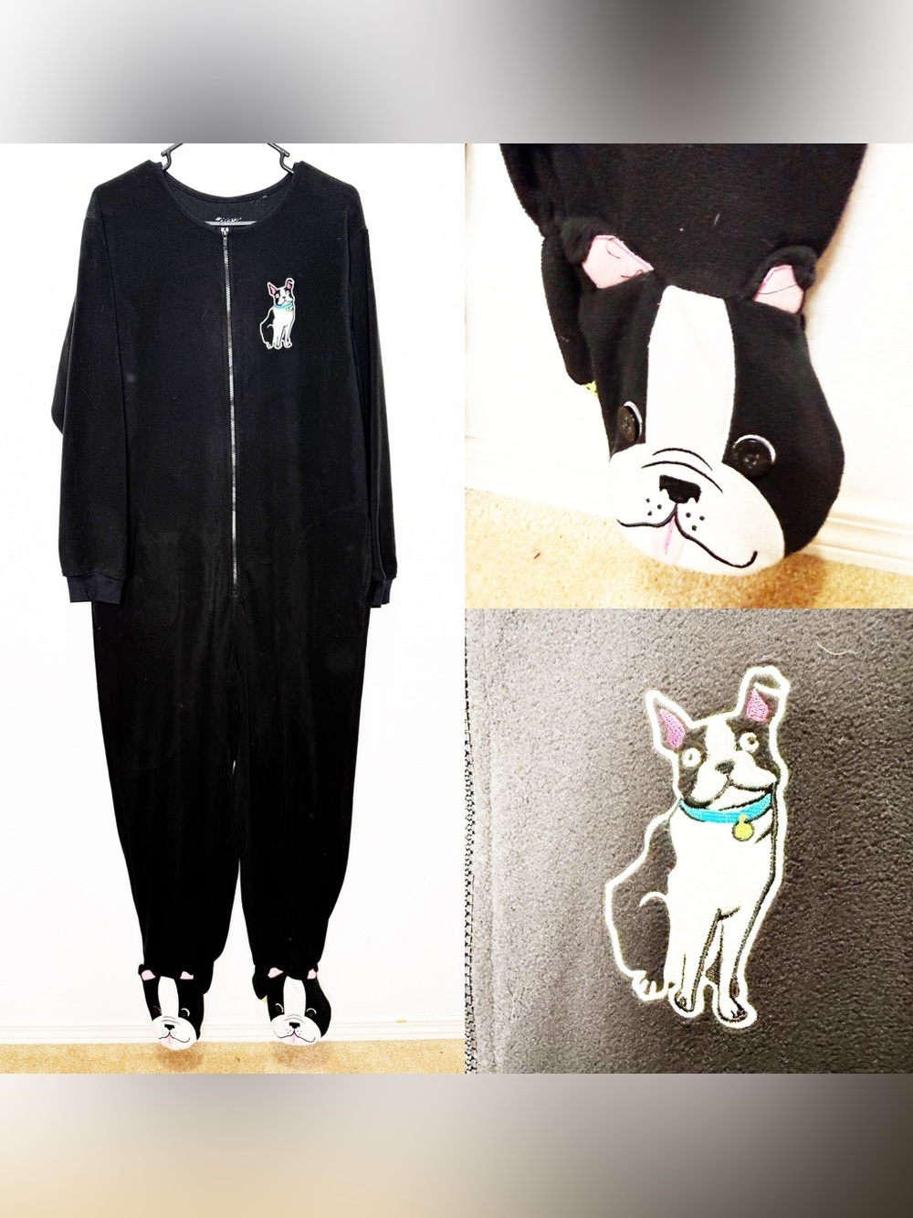 Nick & Nora Fleece Onsie Bulldog Footie Pajamas Sleepwear XL